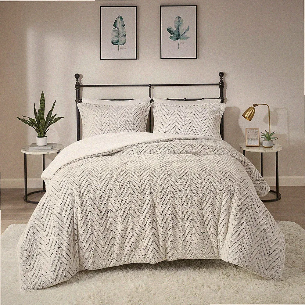 Adelyn Ultra Soft Plush Faux Fur Chevron 3 Pieces Bedding Sets Bedroom Comfor...