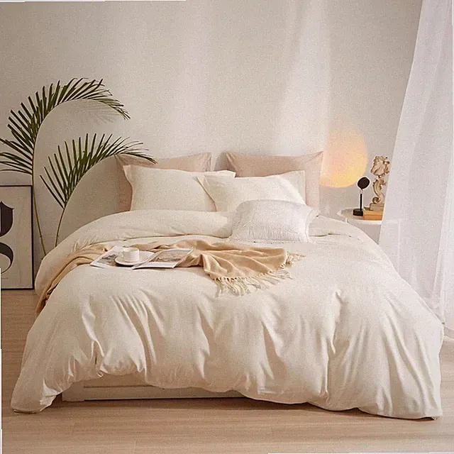 Boho 3 Pieces Queen Size Soft Washed Microfiber Cream White Duvet Cover Set with