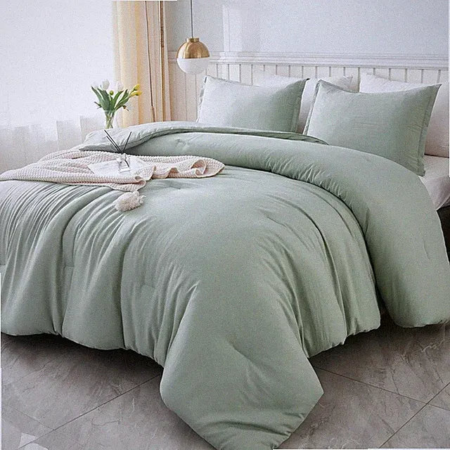 King Size Comforter Set Sage Green,3 Pcs Lightweight Solid Comforter All Season