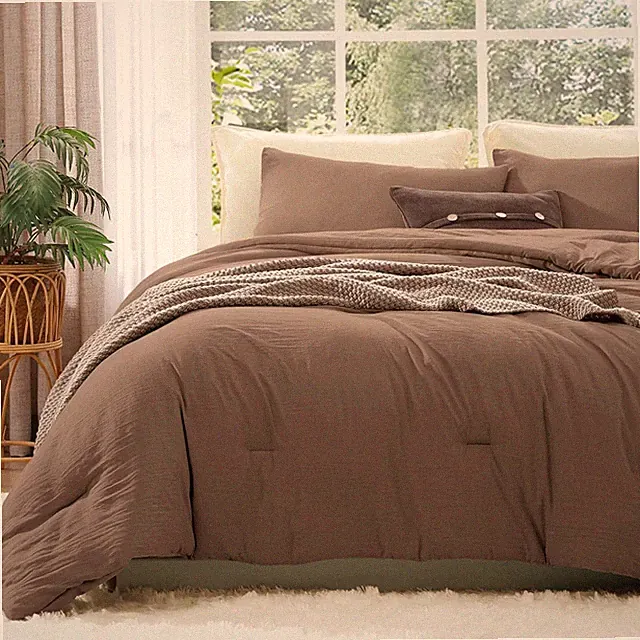 Queen Comforter Set - 3 Pieces Prewashed Brown Comforter Soft Lightweight for Al